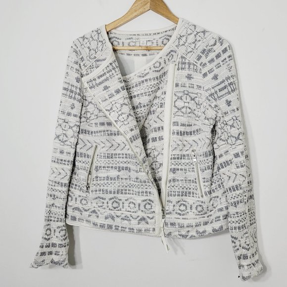 Cato Ivory Gray Textured Blazer Lined Collarless Cotton Blend Professional Sz M - Picture 4 of 9